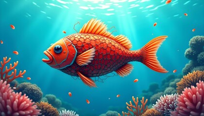 Fototapeta premium Fish made by ocean waste 