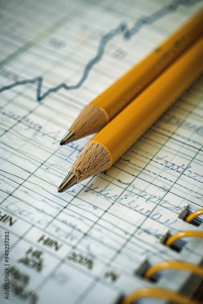 Poster two pencils resting on top of a blank sheet of paper, ready for use