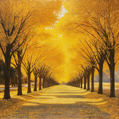 秋の美しいイチョウ並木