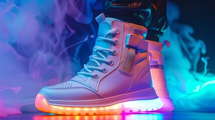 A pair of white sneakers with light-up soles.