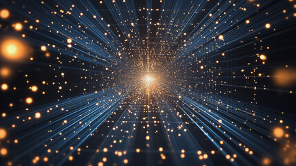 Fototapeta premium Abstract light explosion and network points, dot, earth's surface, digital background Innovation network points Earth's surface wave background digital wave information technology background 