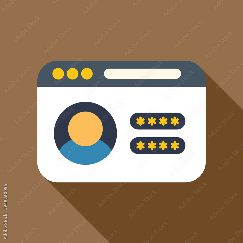 Poster website showing user profile with login and password, concept of personal data protection