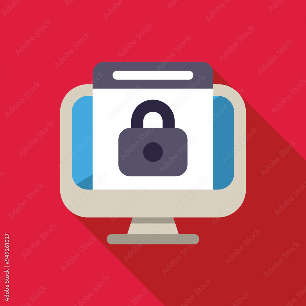 Poster computer is displaying a website with a padlock, representing the concept of online security and dat
