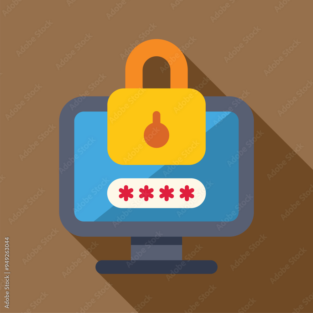Poster computer monitor with a lock and password field is showing a concept of computer security