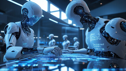 Humanoid Robots Collaborating Over a Glass Table Teamwork in the Age of AI