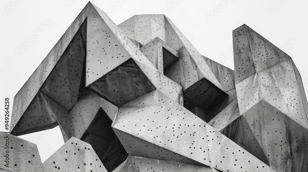Poster A monochrome image of a concrete building or infrastructure component, suitable for use in architectural, urban, or design contexts