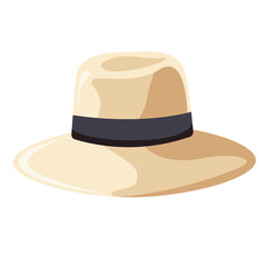 Summer beach fedora hat vector image, trilby straw panama hat illustration, isolated on white background, beige fedora hat clip art
