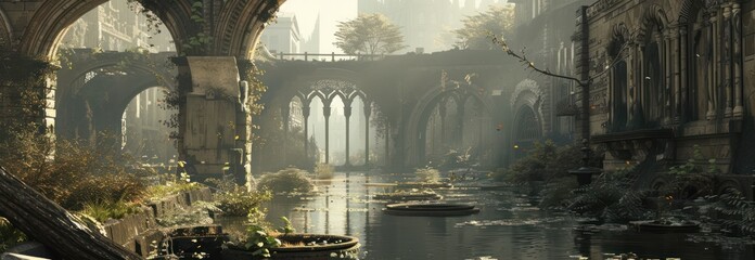 Obraz premium Forgotten City Ruins Overgrown With Nature