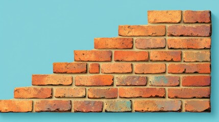 Stack of bricks, arranged in a pyramid, mortar stains, midday sun