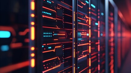 Obraz premium Data Center Servers with Red and Blue Lights