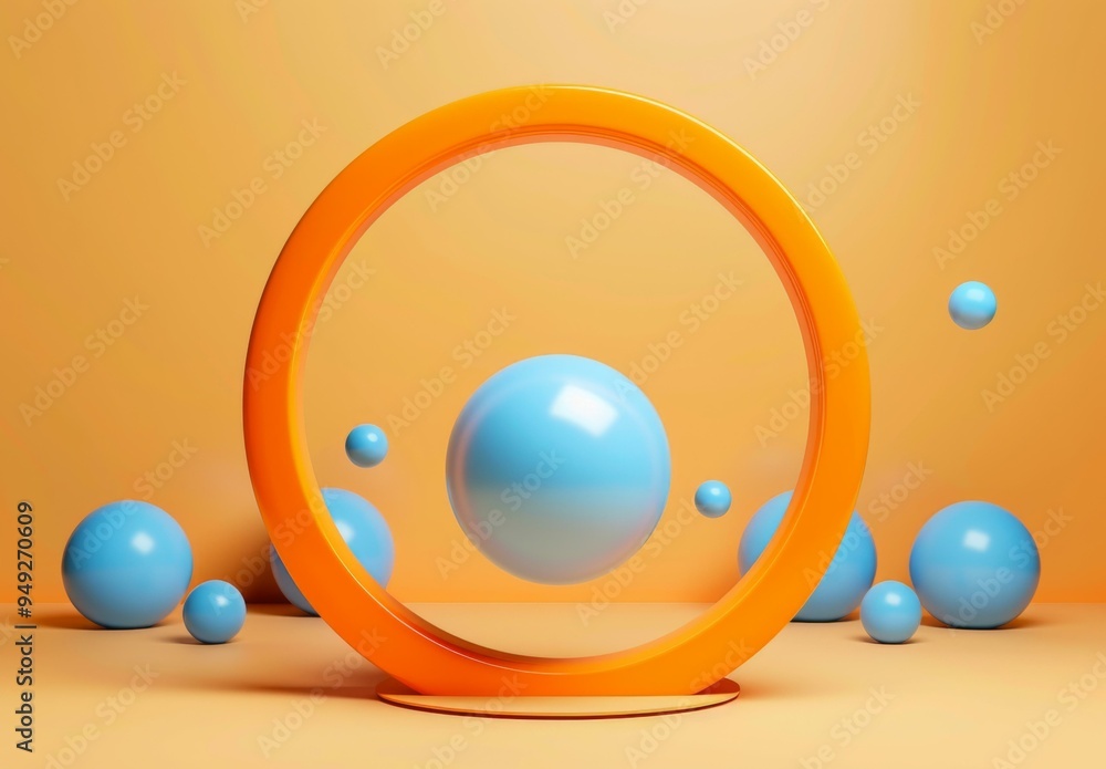 Canvas Prints a group of blue balls are in a circle around an orange object. ai.