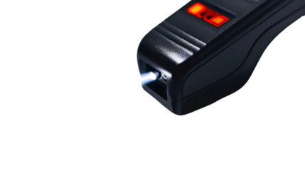 Laser scanner reader for barcode isolated on white background