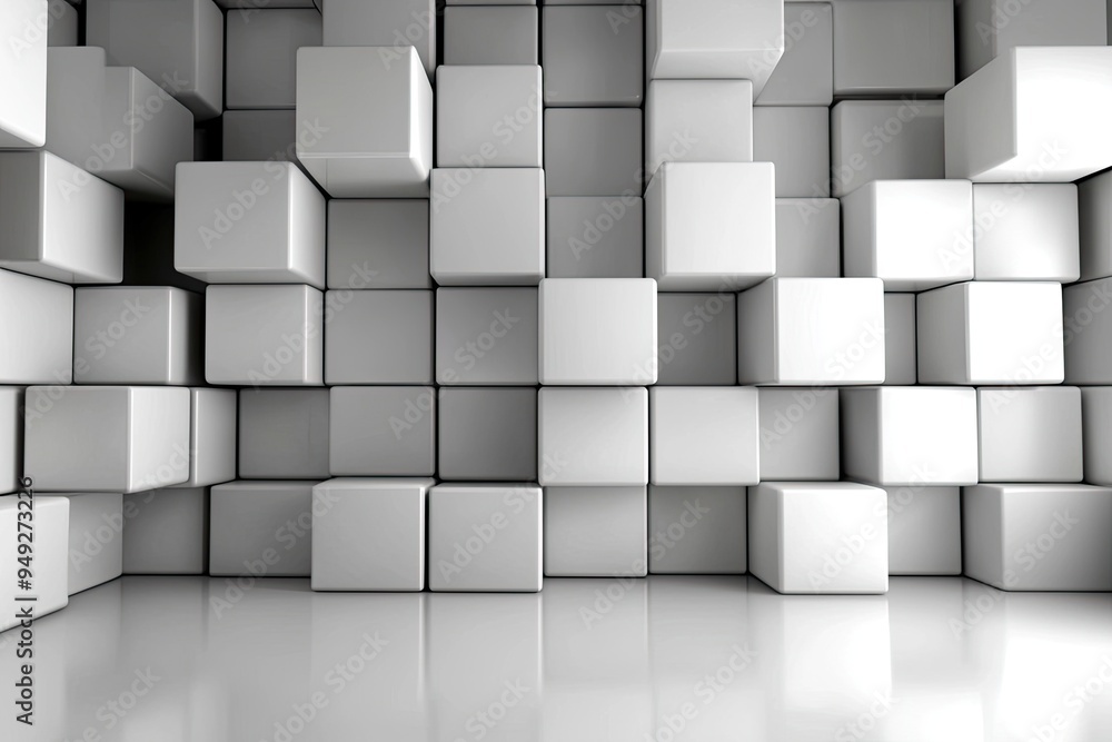 Poster a modern design featuring a wall of white cubes arranged in an artistic pattern, creating a clean an