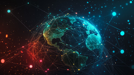 Obraz premium background Innovation network points Earth's surface wave background Abstract digital wave background information technology background The background is the background. gradient wave digital wave ban