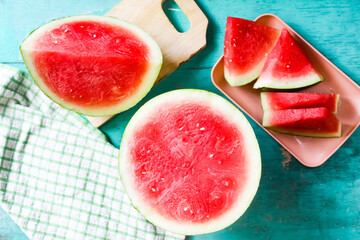 fresh red watermelon slices on the table