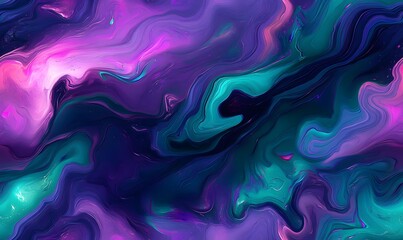 Fototapeta premium a swirling marbled pattern using deep purple, neon green, electric blue, and magenta colors, Generative AI