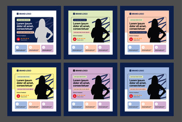 instagram webinar conference social media post template slider carousel banner poster web summit seminar online business flat blue green color background minimal design square size poster templates