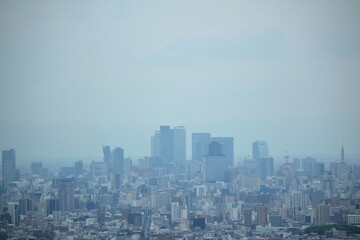 遠くに望むビル群