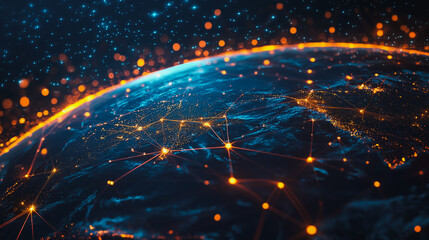 Obraz premium background Innovation network points Earth's surface wave background Abstract digital wave background information technology background The background is the background. gradient wave digital wave ban