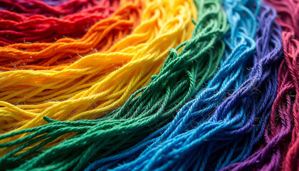 A background made entirely of rainbow-colored threads.