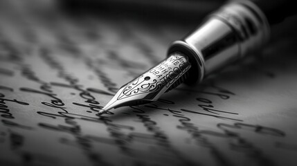 Calligraphy set with intricate script on parchment, elegant and classic, Vintage, Monochrome, Photograph, Artistic elegance