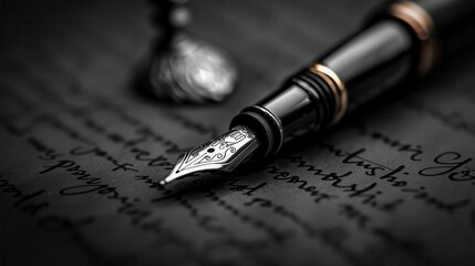 Calligraphy set with intricate script on parchment, elegant and classic, Vintage, Monochrome, Photograph, Artistic elegance