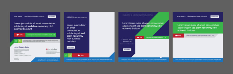 instagram webinar conference social media post template slider carousel banner poster web summit seminar online business flat blue green color background minimal design square size poster templates