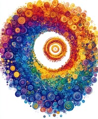 Colorful spiral design with vibrant circles representing harmony and creativity.