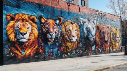 Colorful Lion Mural in the City