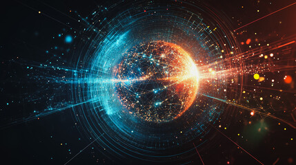 Obraz premium background Innovation network points Earth's surface wave background Abstract digital wave background information technology background The background is the background. gradient wave digital wave ban