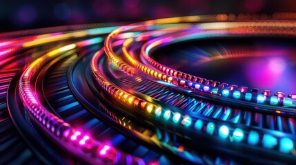 Carnival ride with colorful lights and motion blur, vibrant and lively, Pop art, Bright hues, Photograph, Dynamic amusement