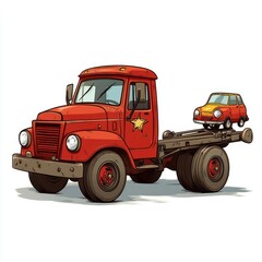 Red Truck with Yellow Car on a Flatbed Illustration