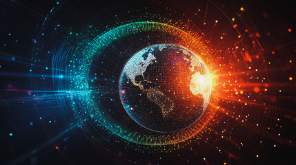 Obraz premium background Innovation network points Earth's surface wave background Abstract digital wave background information technology background The background is the background. gradient wave digital wave ban