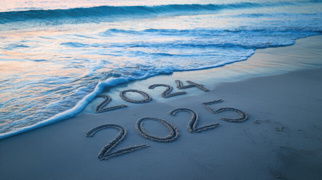 2024 to 2025 Transition on with Waves on Beach