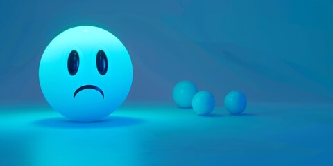3d neon light sad emoticon icon, Generative AI