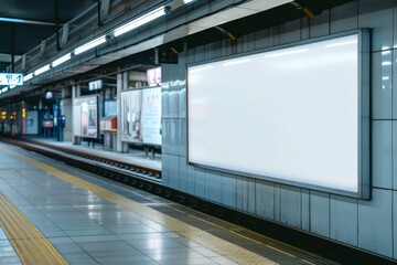 White mockup advertising billboard in subway station and city roadside