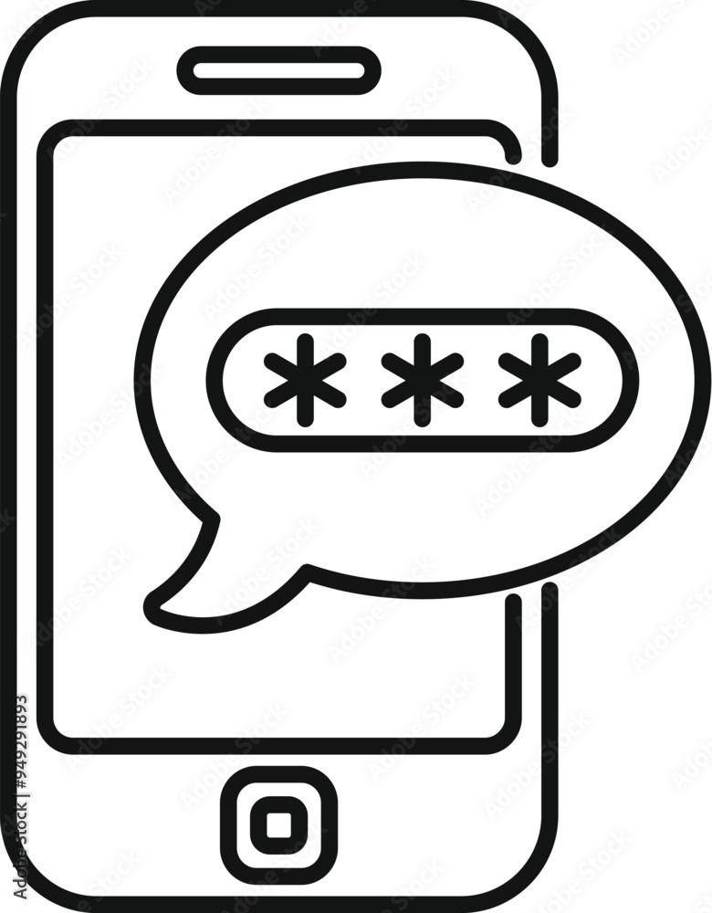 Poster simple vector illustration of a mobile phone showing password protection with asterisks inside a spe