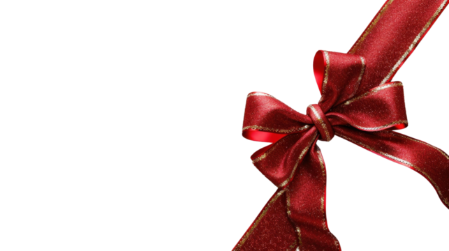 Red gold ribbon and bow isolated on white background