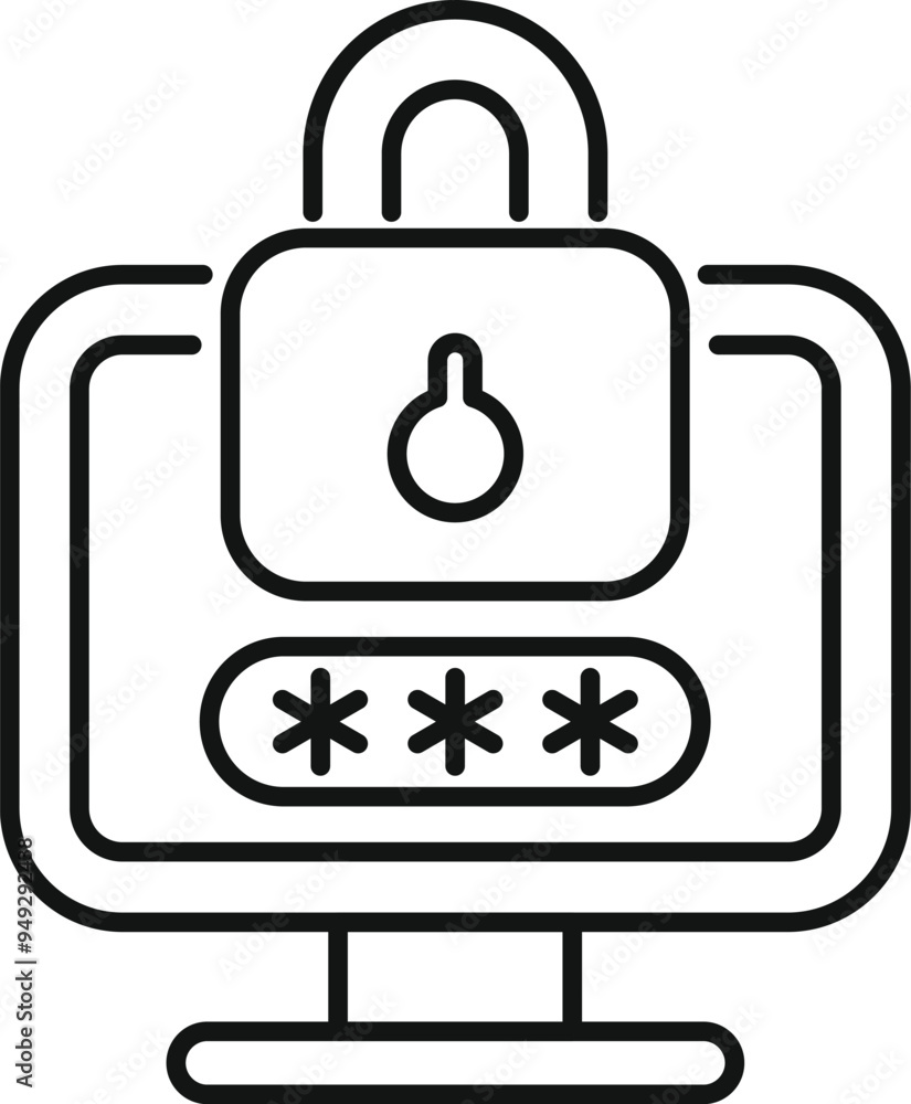 Wall mural simple icon of a computer security system showing password protection with a padlock