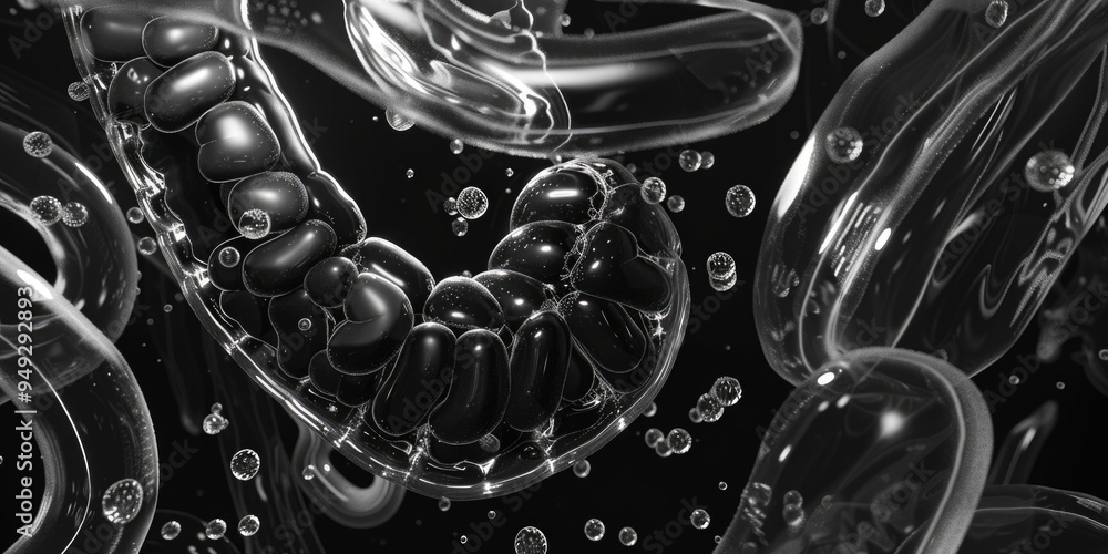 Poster a close-up shot of a cluster of soap bubbles suspended in mid-air, captured in monochrome tones