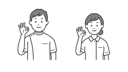 OKポーズをする看護師男女の上半身イラスト