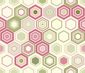 Seamless mosaic background. Geometric elements of varied style and color. Large honeycomb cells. Tileable pattern. Seamless background. Beautiful vector illustration.