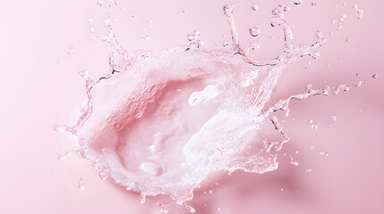 Fototapeta premium Top view water splash, water wave on pink background, commercial photography, studio photo for products, studio wallpaper material.