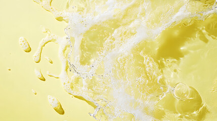 Top view water splash, water wave on Yellow background, commercial photography, studio photo for products, studio wallpaper material.