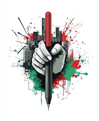 Obraz premium A graphic depiction of a hand holding a pen, symbolizing creativity and urban expression.