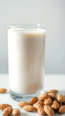 Almond Milk In Glass With Almonds