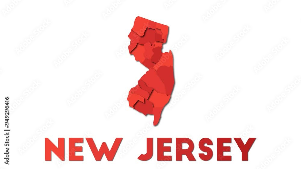 Poster new jersey map showing regions. animated us state map with title. 4k resolution animation.
