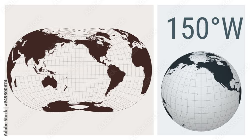 Poster world map animation. laskowski tri-optimal projection. solid color style. animated world map in lask