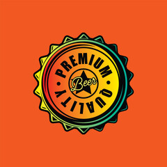 Metal beer bottle cap. Original vector illustration in vintage style isolated on orange background. T-shirt design.