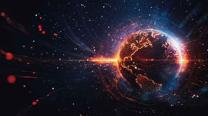 Obraz premium background Innovation network points Earth's surface wave background Abstract digital wave background information technology background The background is the background. gradient wave digital wave ban